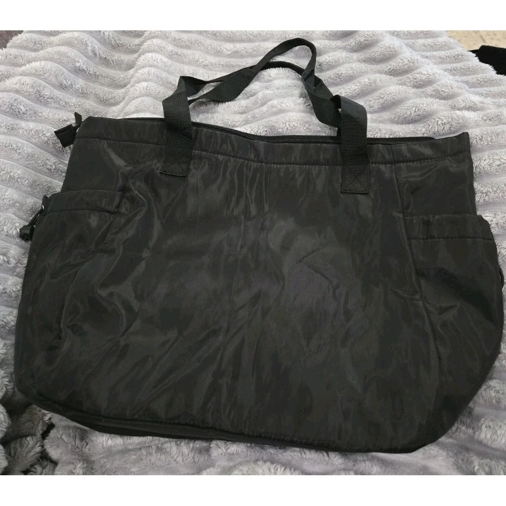 Black Nylon Diaper Tote Bag Large Multi Pocket Travel Shoulder Bag Carryall